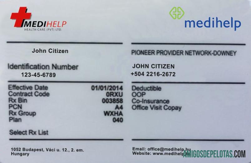 Cartão de seguro saúde da Hungria modelo